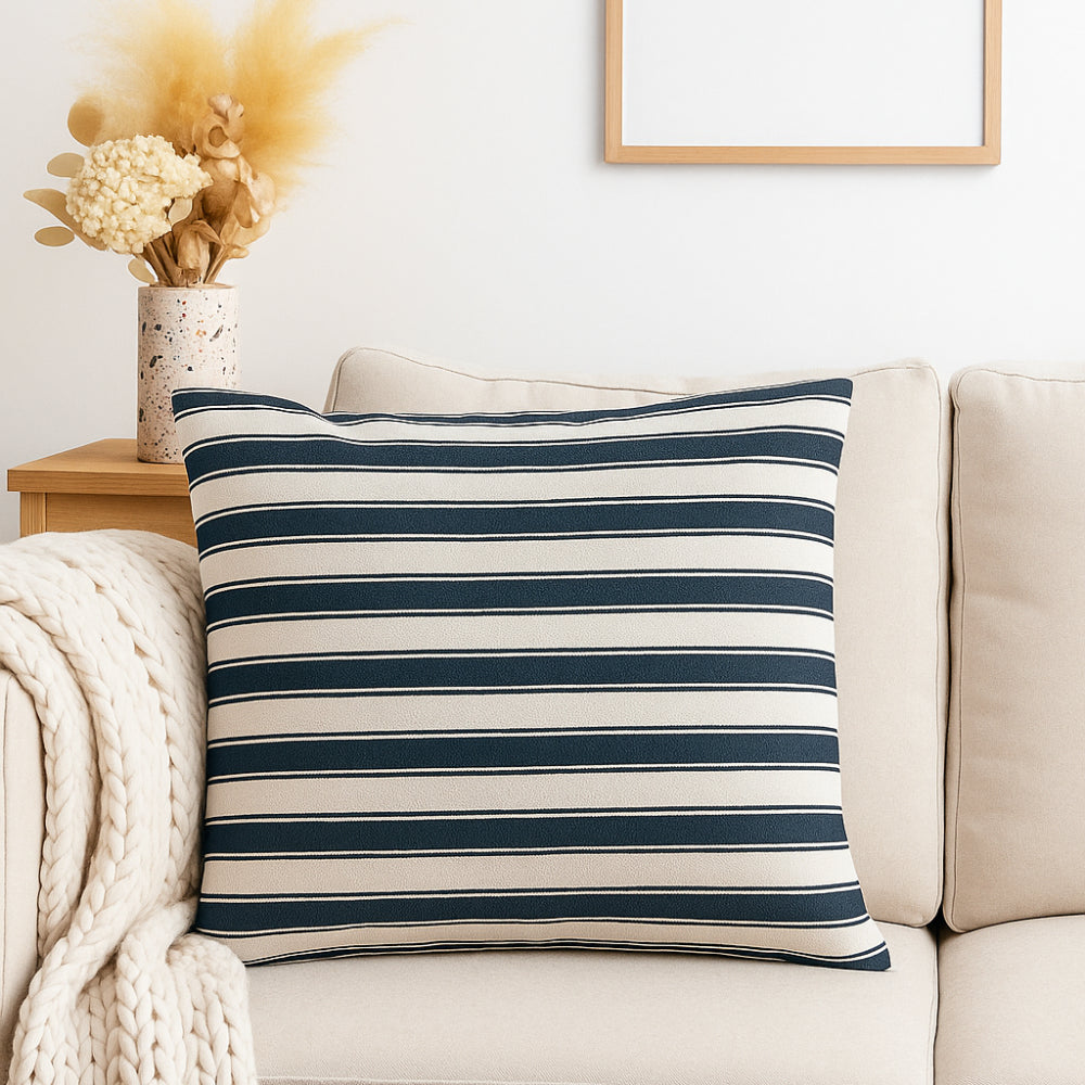 Coastal Tones Collection Printed Cushion - NAVY PINSTRIPE