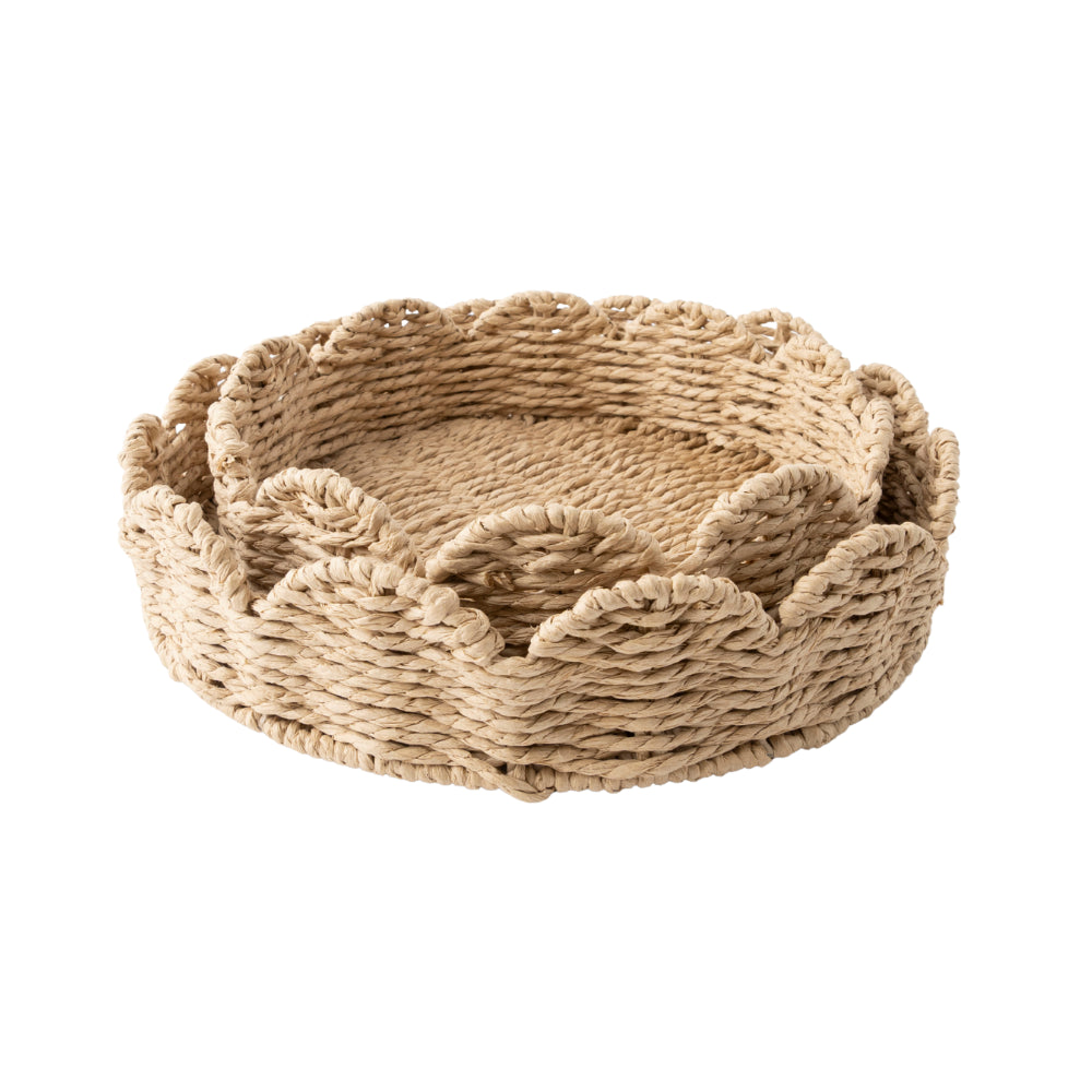 Coastal Tones Collection Raffia 2pk Tray - ROUND SCALLOP