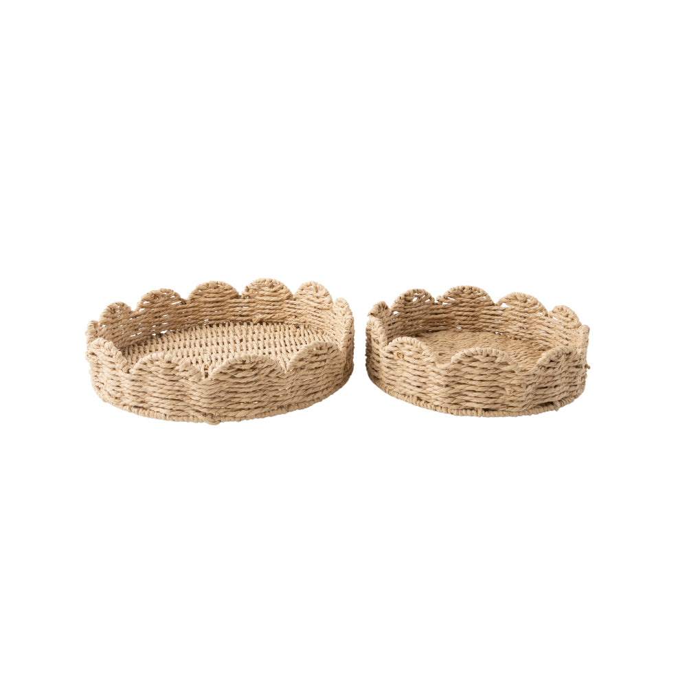 Coastal Tones Collection Raffia 2pk Tray - ROUND SCALLOP