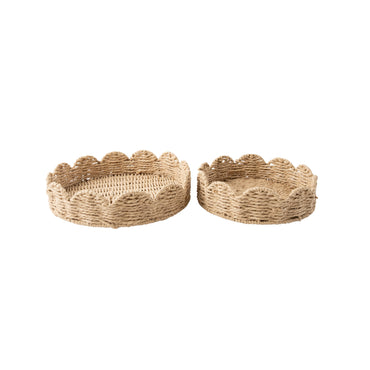 Coastal Tones Collection Raffia 2pk Tray - ROUND SCALLOP