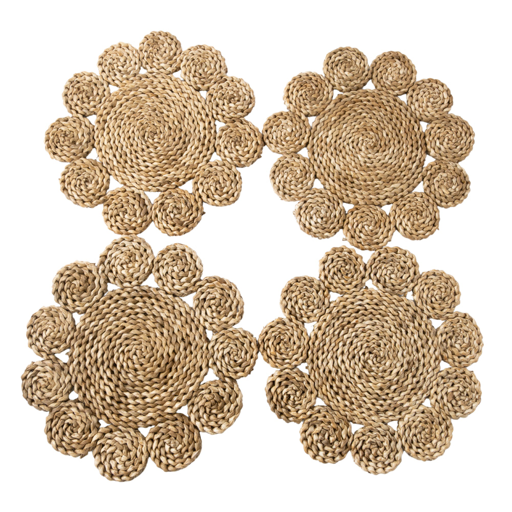 Coastal Tones Collection Raffia 4pk Placemat Set - FLOWER