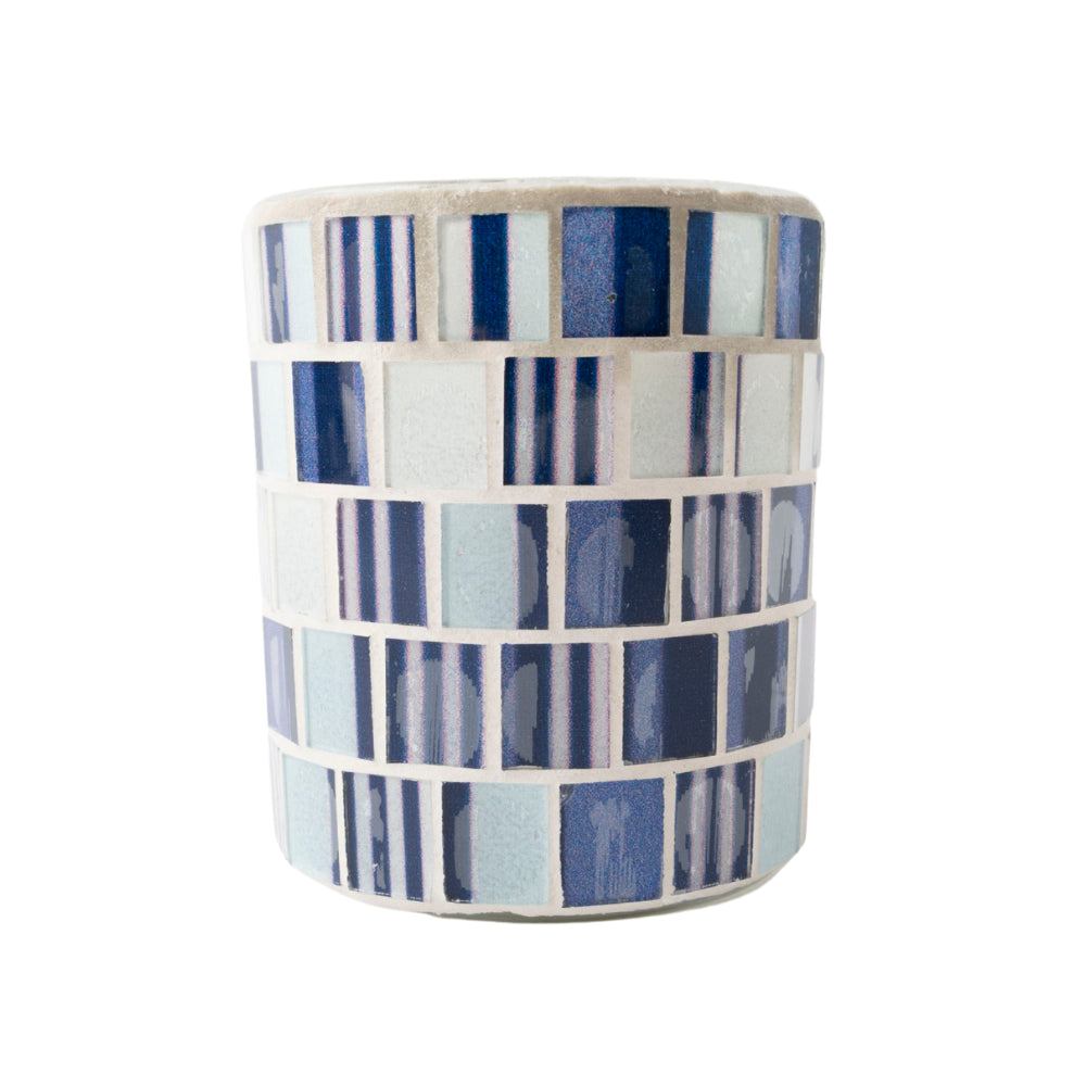Coastal Tones Collection Textured Glass Candle - BLUE TILE