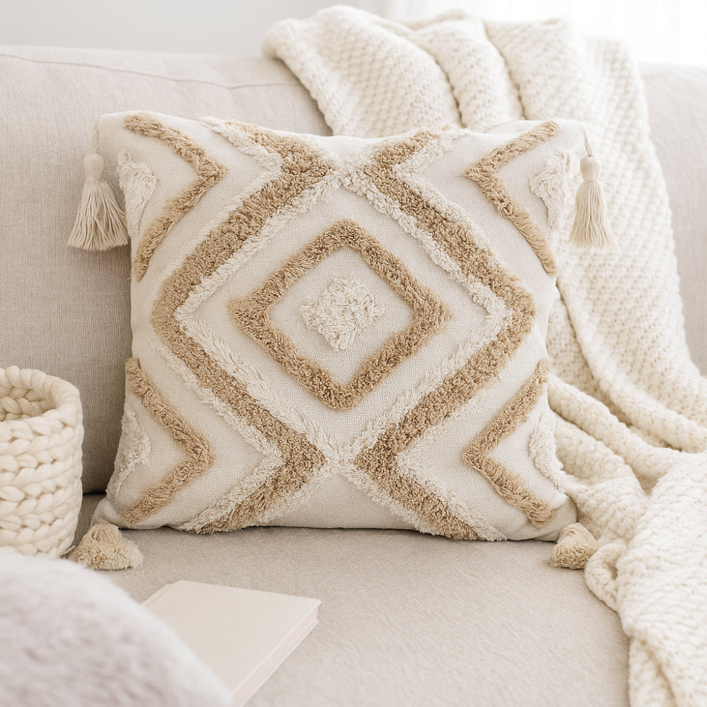 Coastal Tones Collection Texture Cushion - NATURAL ZIG ZAG