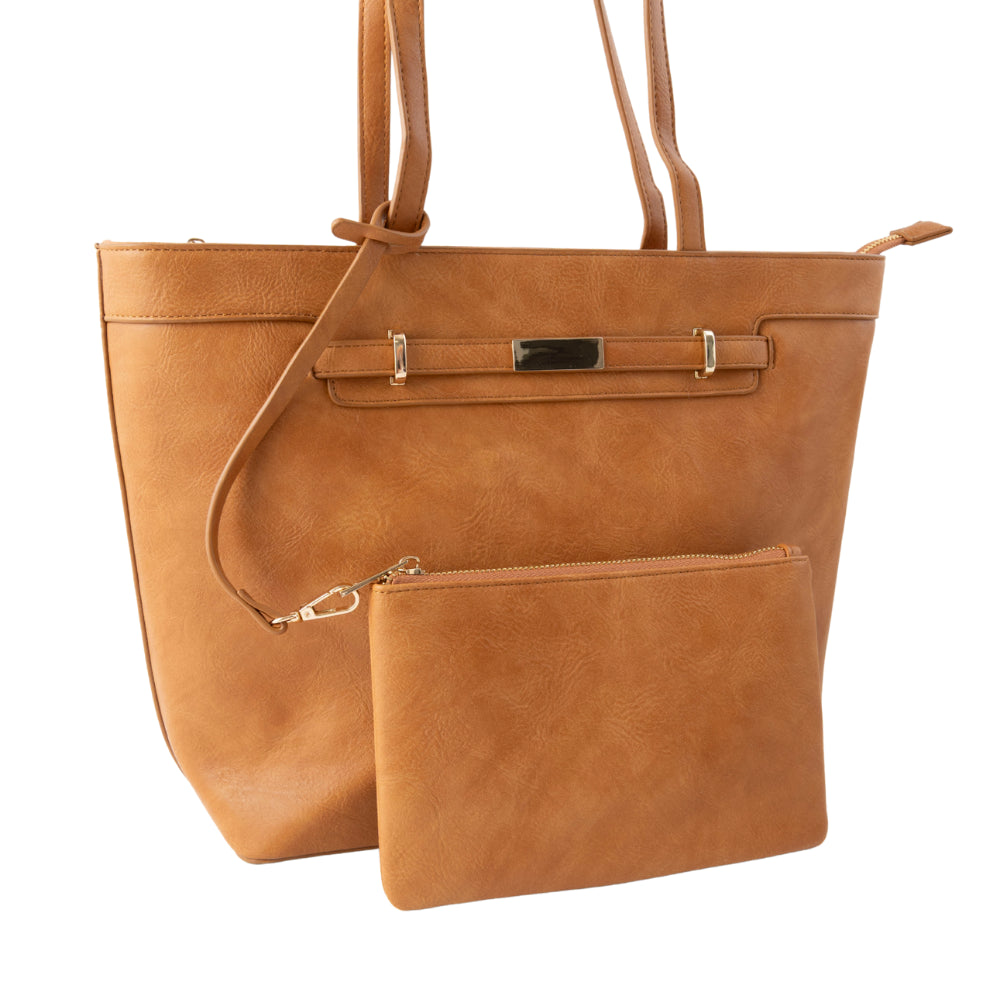 K&Co. Wild Flower Collection Large Tote Bag with Pouch - TAN