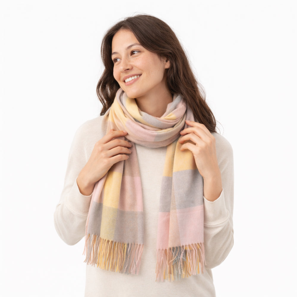 K&Co. Petal Series Checked Scarf - PINK/GREY