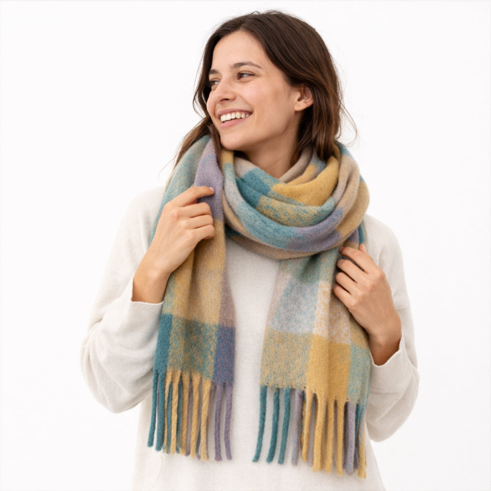 K&Co. Petal Series Chunky Scarf - TEAL/PURPLE CHECK