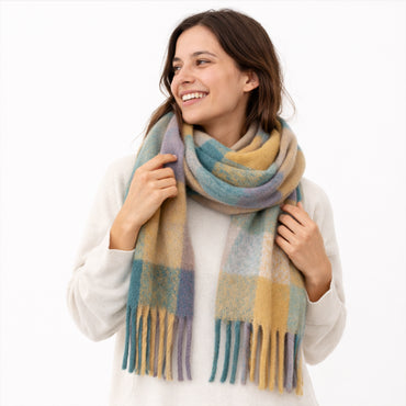 K&Co. Petal Series Chunky Scarf - TEAL/PURPLE CHECK