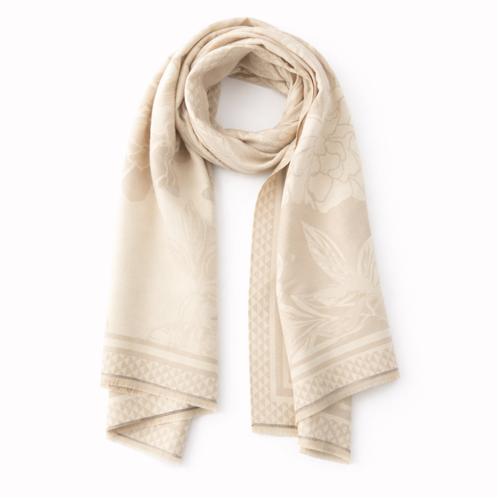 K&Co. Petal Series Jacquard Scarf - FLORAL LATTE