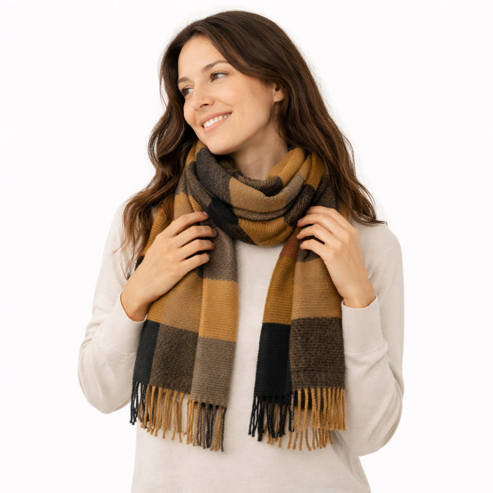 K&Co. Petal Series Pleated Scarf - LATTE CHECK