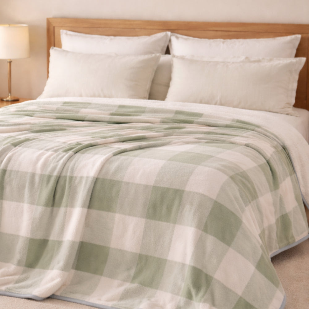 K&Co. Petal Series Printed Blanket - SAGE GINGHAM