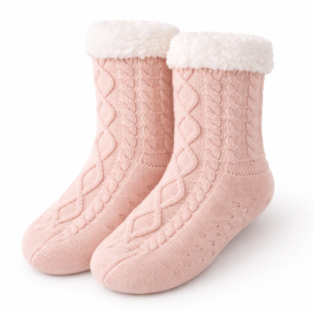 K&Co. Petal Series Slipper Socks - PINK CABLE