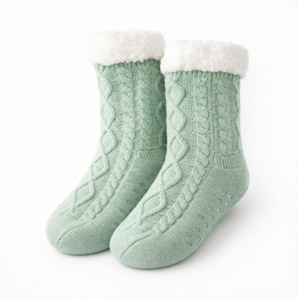 K&Co. Petal Series Slipper Socks - SAGE CABLE