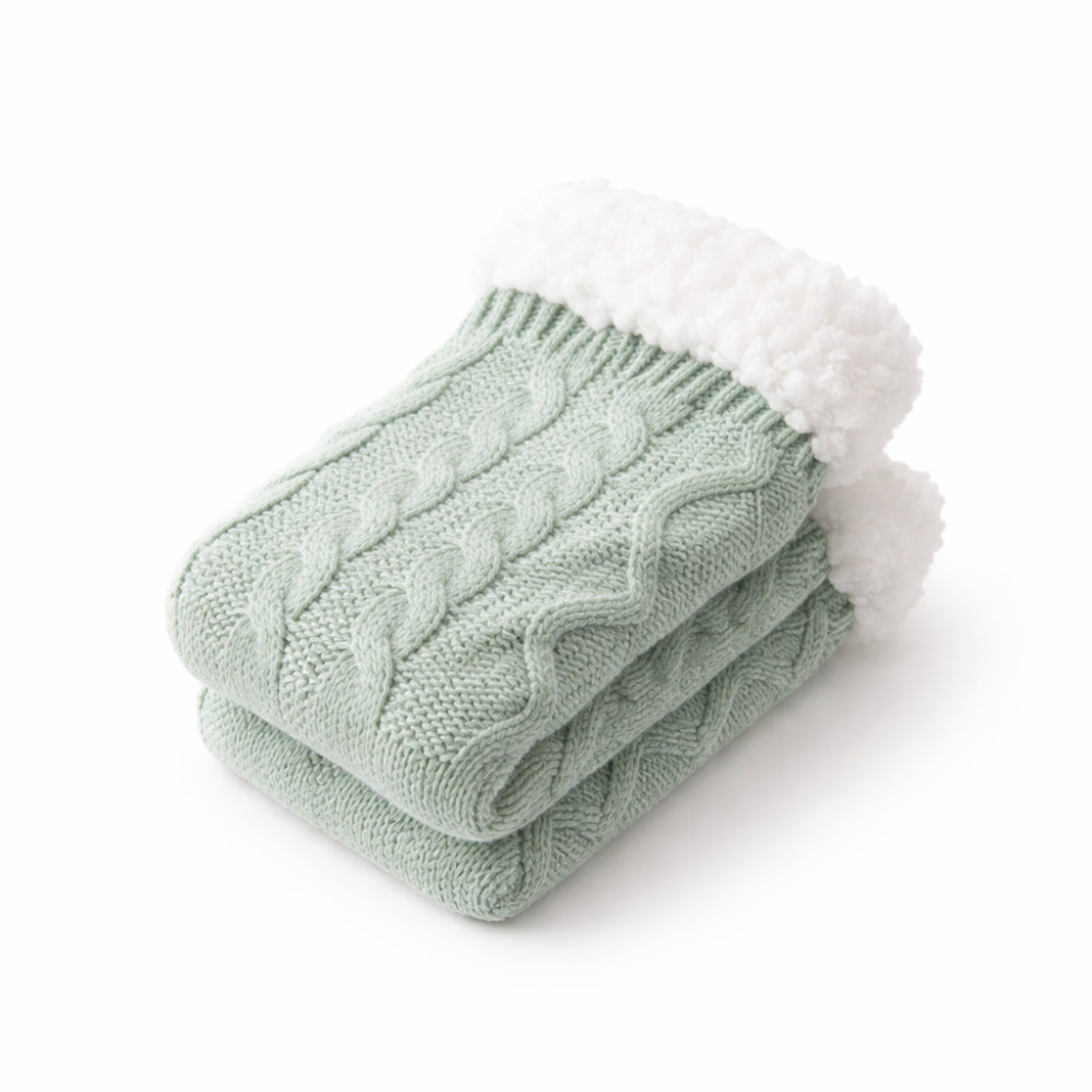 K&Co. Petal Series Slipper Socks - SAGE CABLE