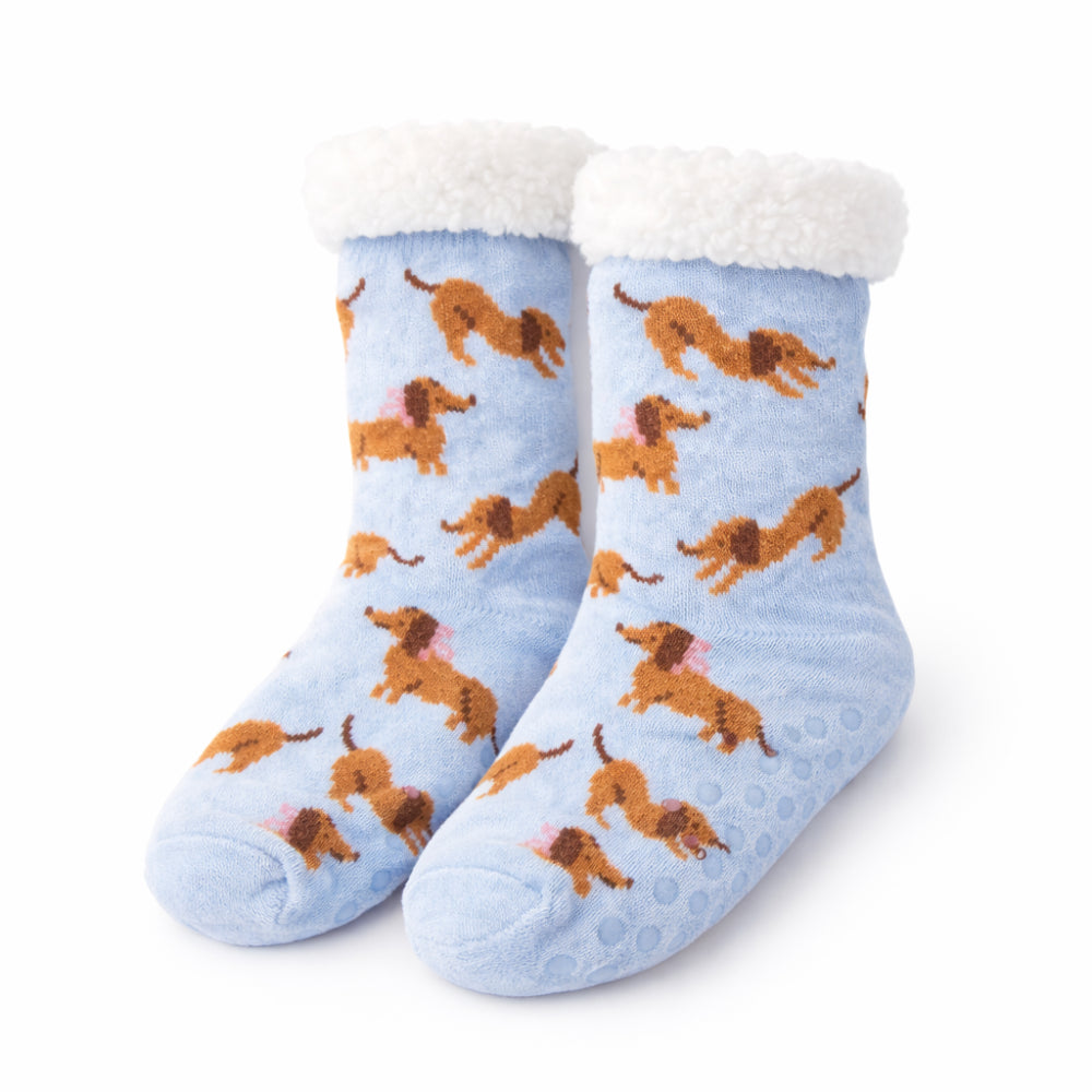 K&Co. Petal Series Slipper Socks - HAPPY PUPS BLUE