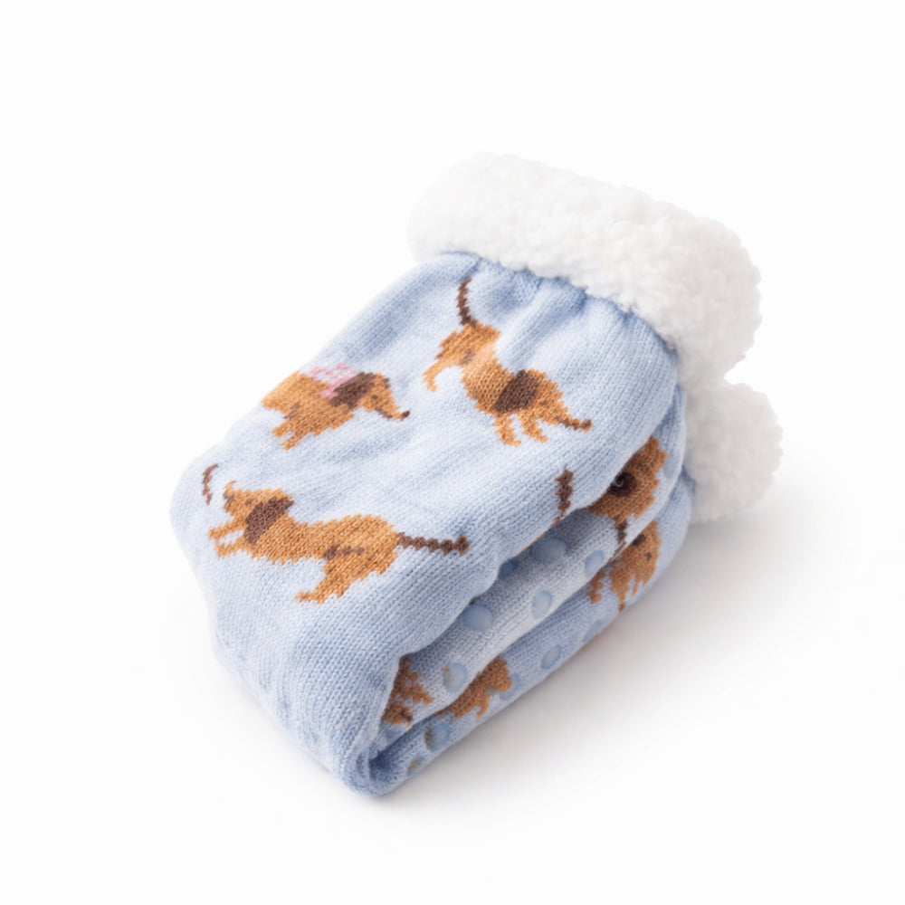 K&Co. Petal Series Slipper Socks - HAPPY PUPS BLUE