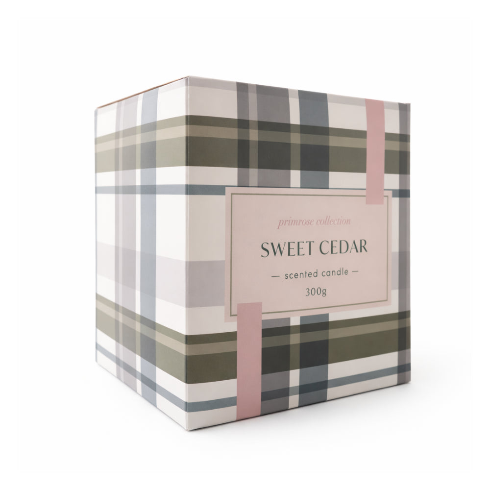 K&Co. Primrose Collection Glass Prism Candle - SWEET CEDAR