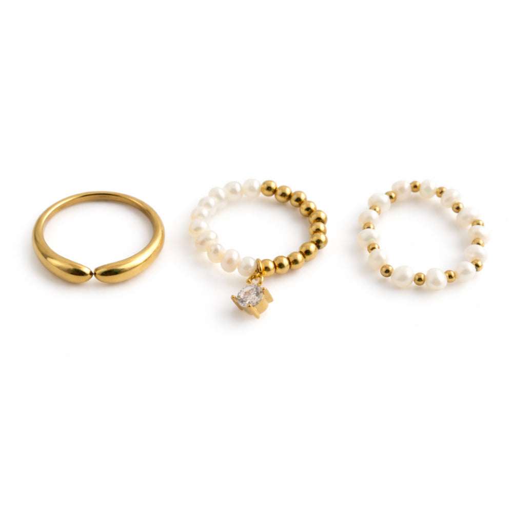 K&Co. Signature Jewellery Chloe Pearl Ring Set - GOLD