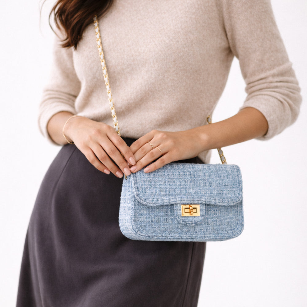 K&Co. Petal Series Boucle Mini Flapover Side Bag  - BLUE