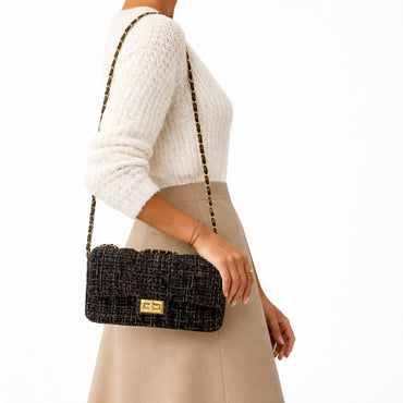 K&Co. Petal Series Boucle Flapover Side Bag  - BLACK