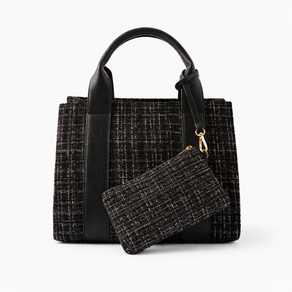 K&Co. Petal Series Boucle Mini Tote Bag with Pouch  - BLACK