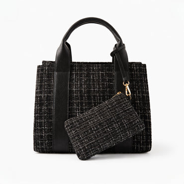 K&Co. Petal Series Boucle Mini Tote Bag with Pouch  - BLACK