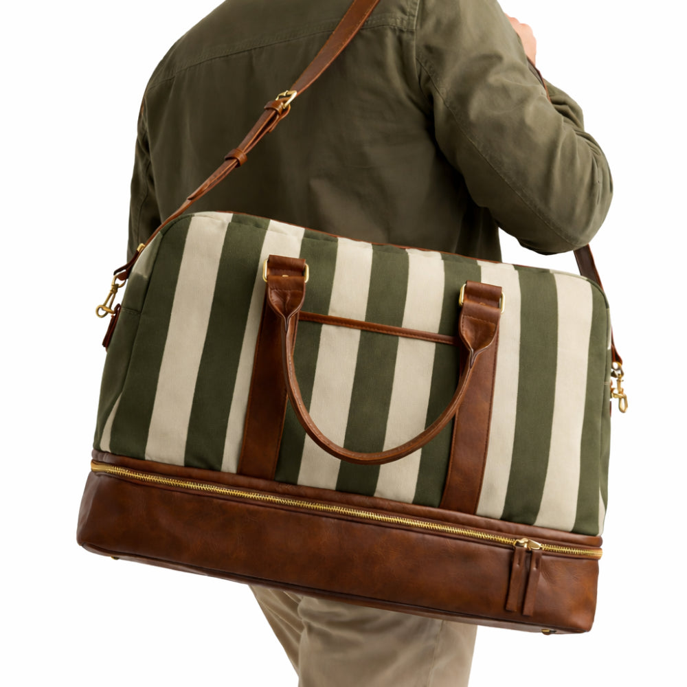 K&Co. Journey Collection Travel Overnight Bag - KHAKI STRIPE