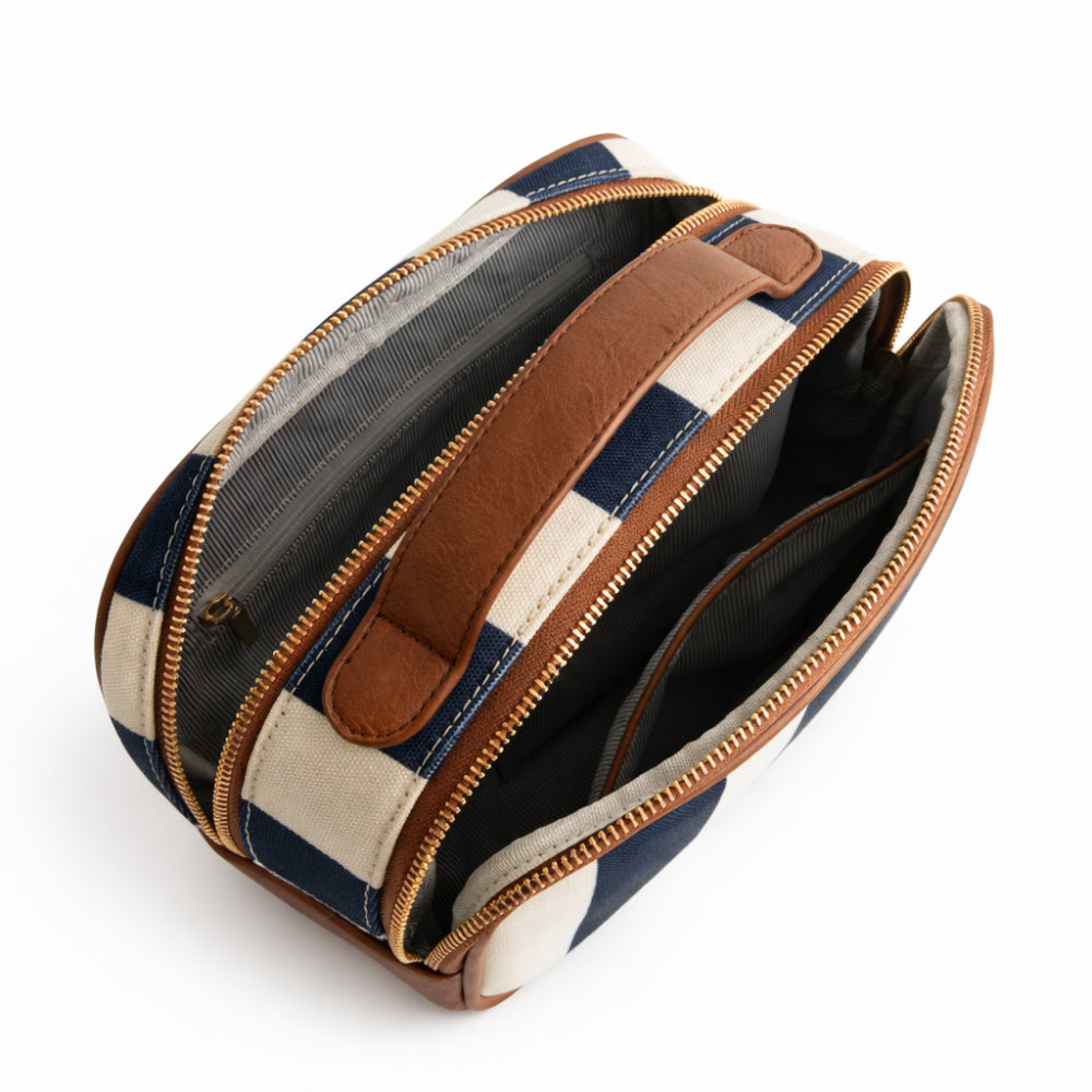 K&Co. Journey Collection Travel Handle Toiletries Bag - NAVY STRIPE