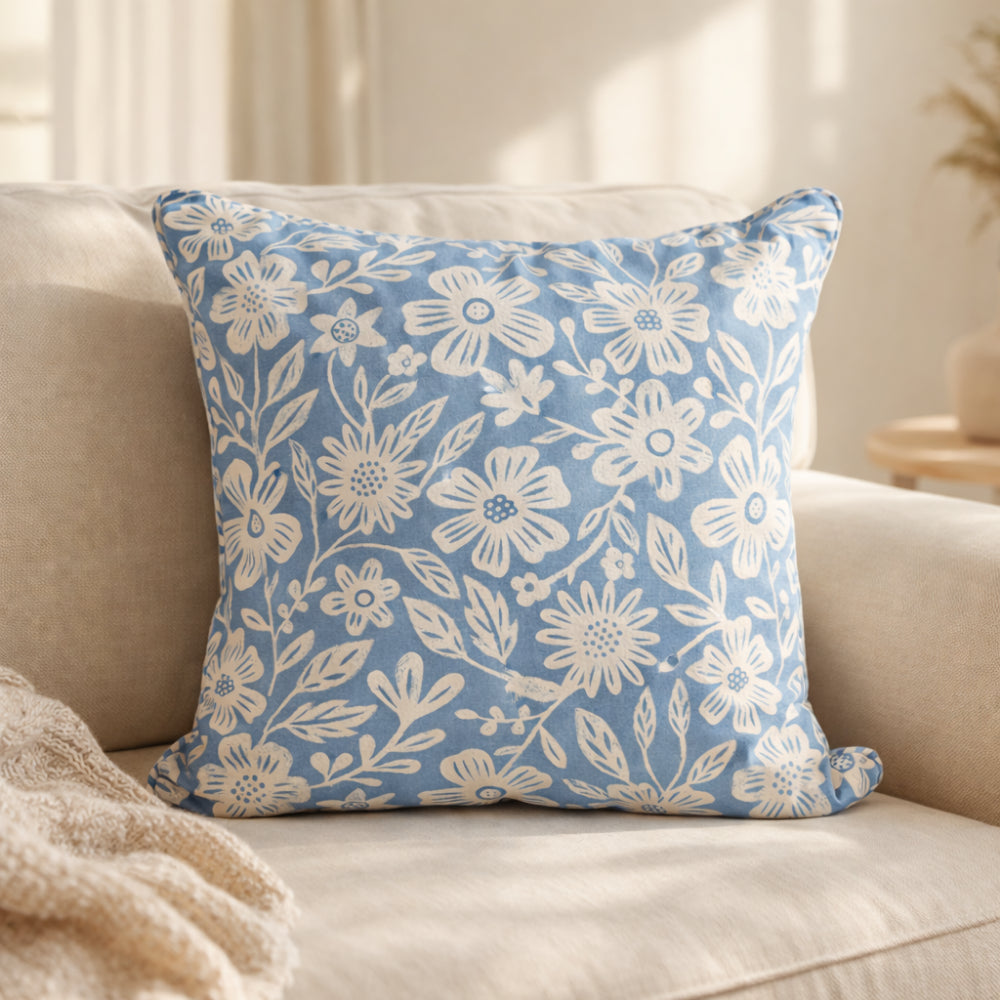 Lake House Collection Cushion Printed - BLUE BLOOMS