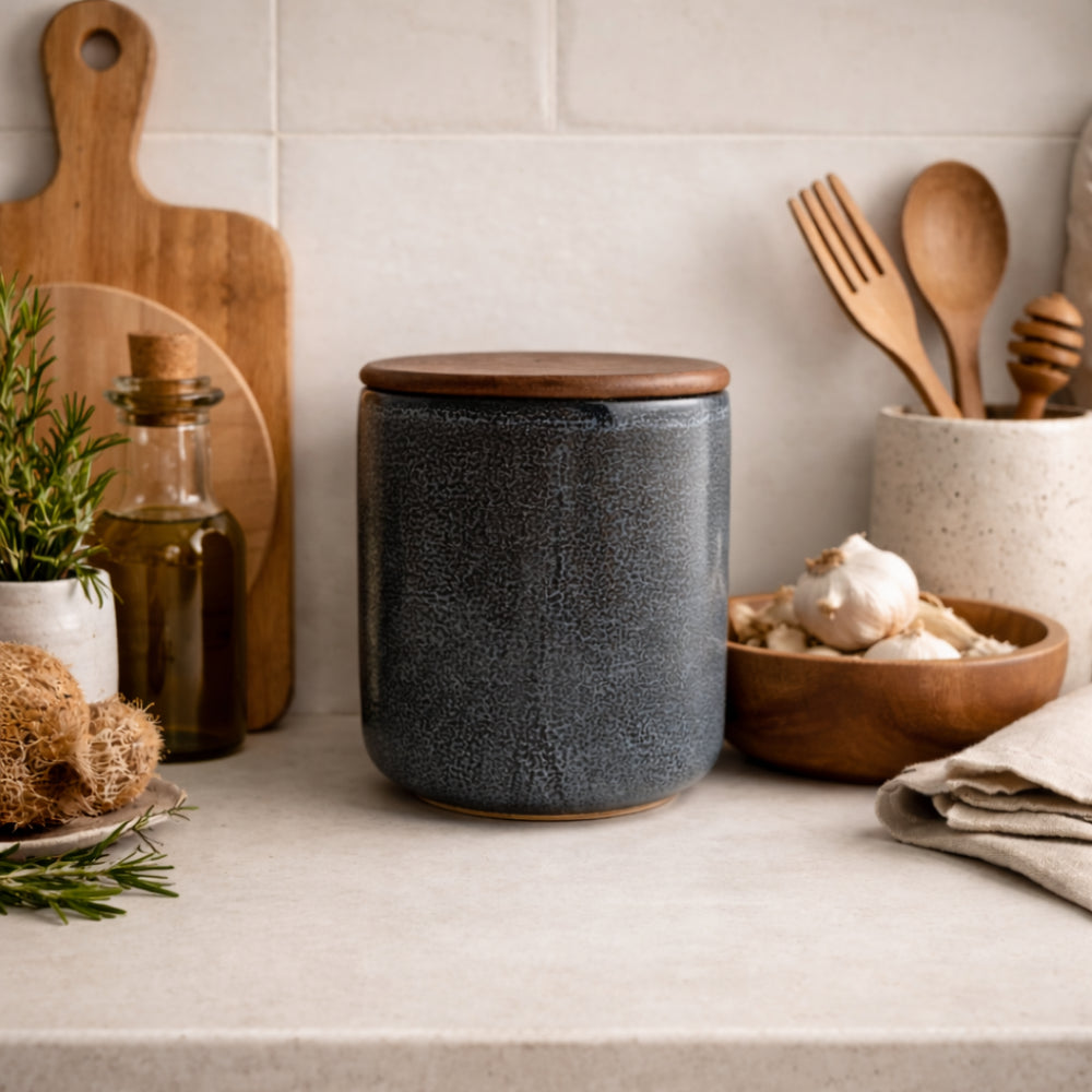 Lake House Collection Ceramic Medium Canister - SLATE SPECKLE