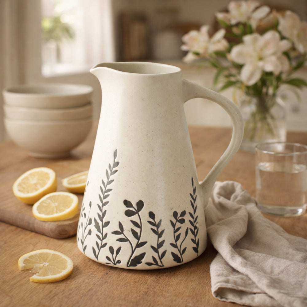 Lake House Collection Ceramic Etched Water Jug