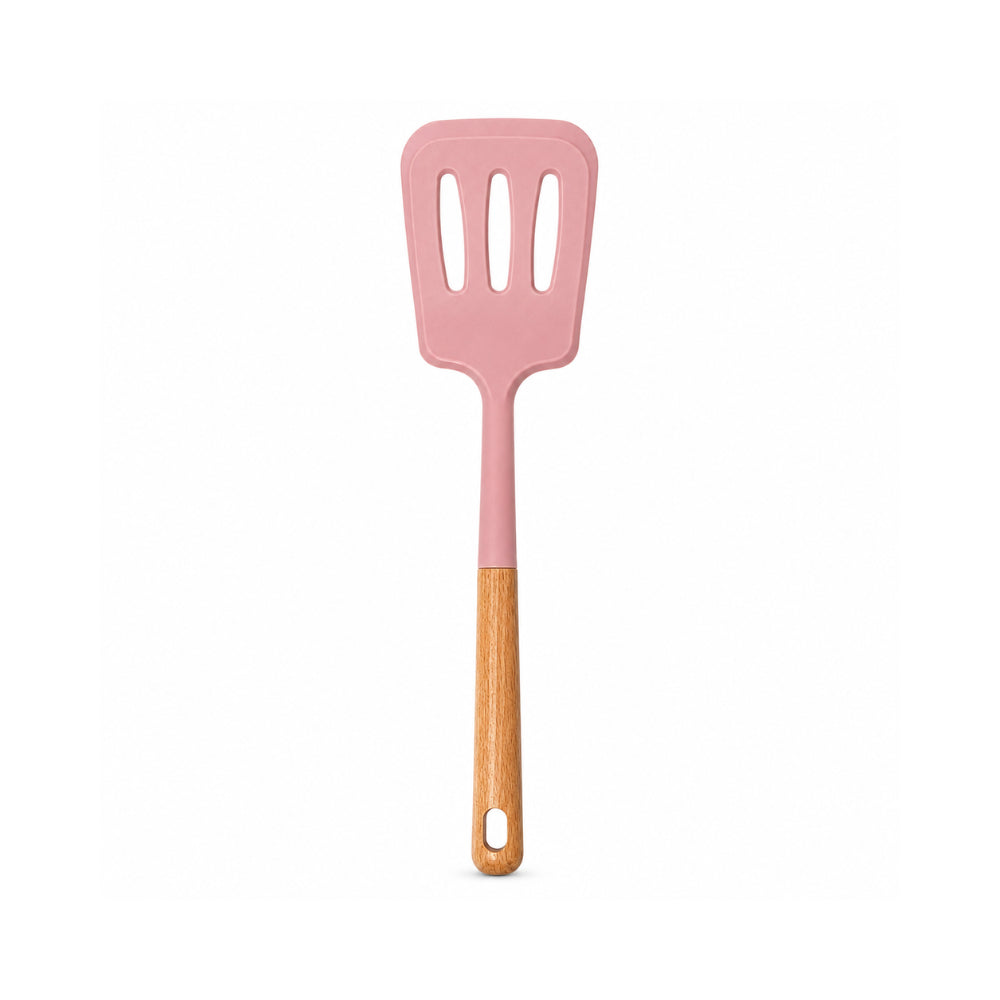 K&Co. Chef Series Wooden Handle & Silicone Slotted Turner - PINK