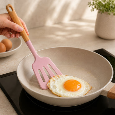 K&Co. Chef Series Wooden Handle & Silicone Slotted Turner - PINK