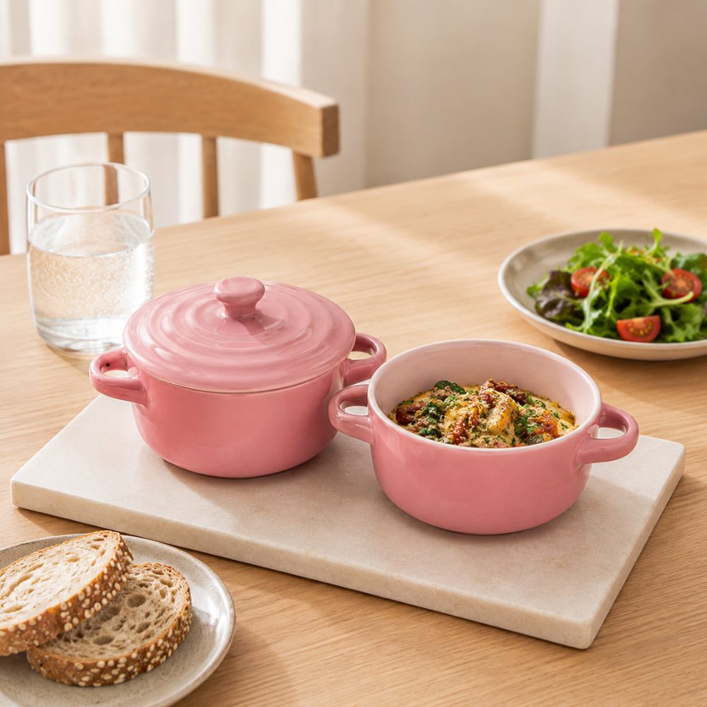 K&Co. Chef Series Ceramic Ramekins with Lid - PINK