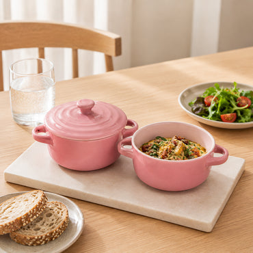K&Co. Chef Series Ceramic Ramekins with Lid - PINK