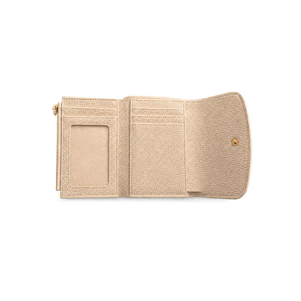 K&Co. Genuine Leather Flapover Card Wallet - BEIGE