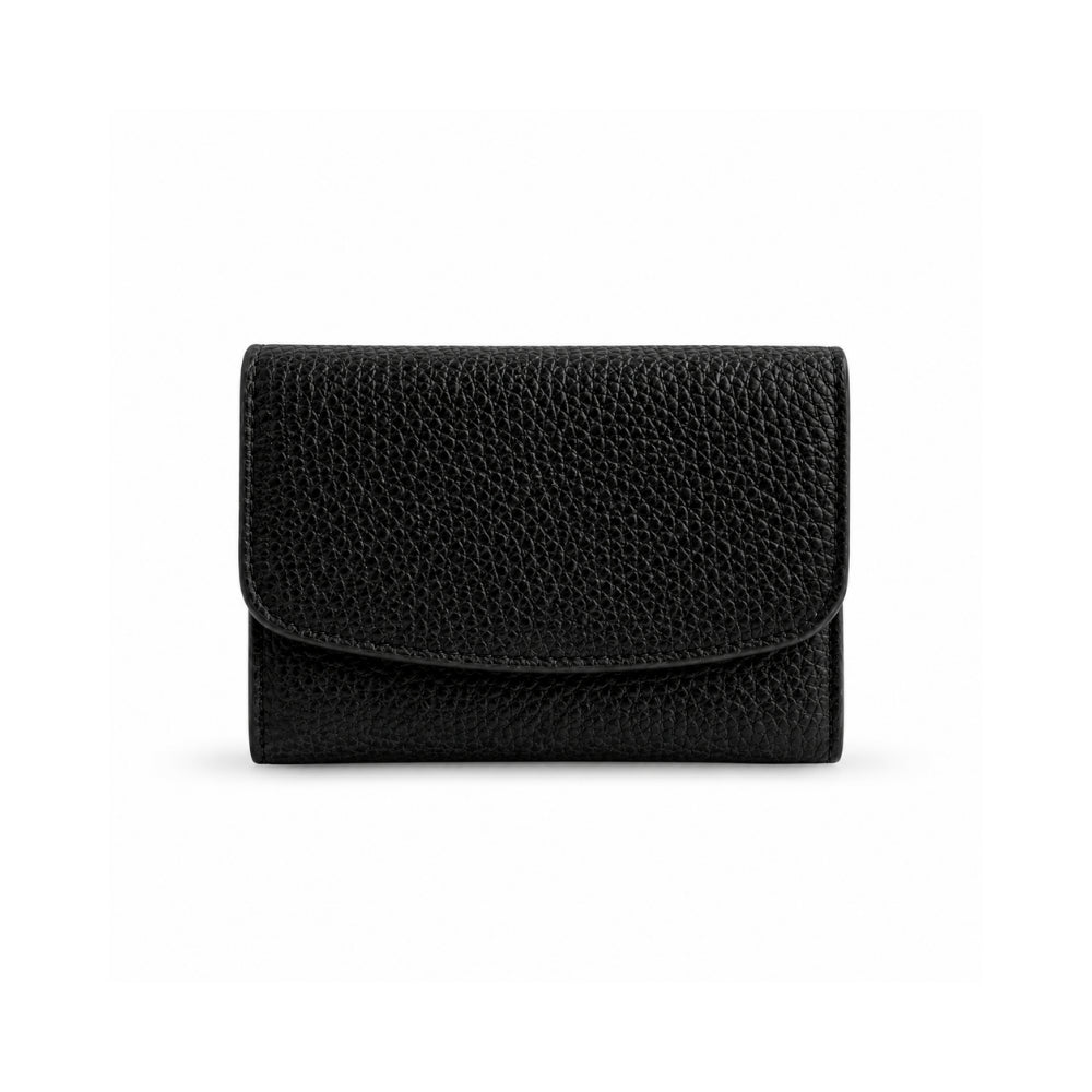 K&Co. Genuine Leather Flapover Card Wallet - BLACK