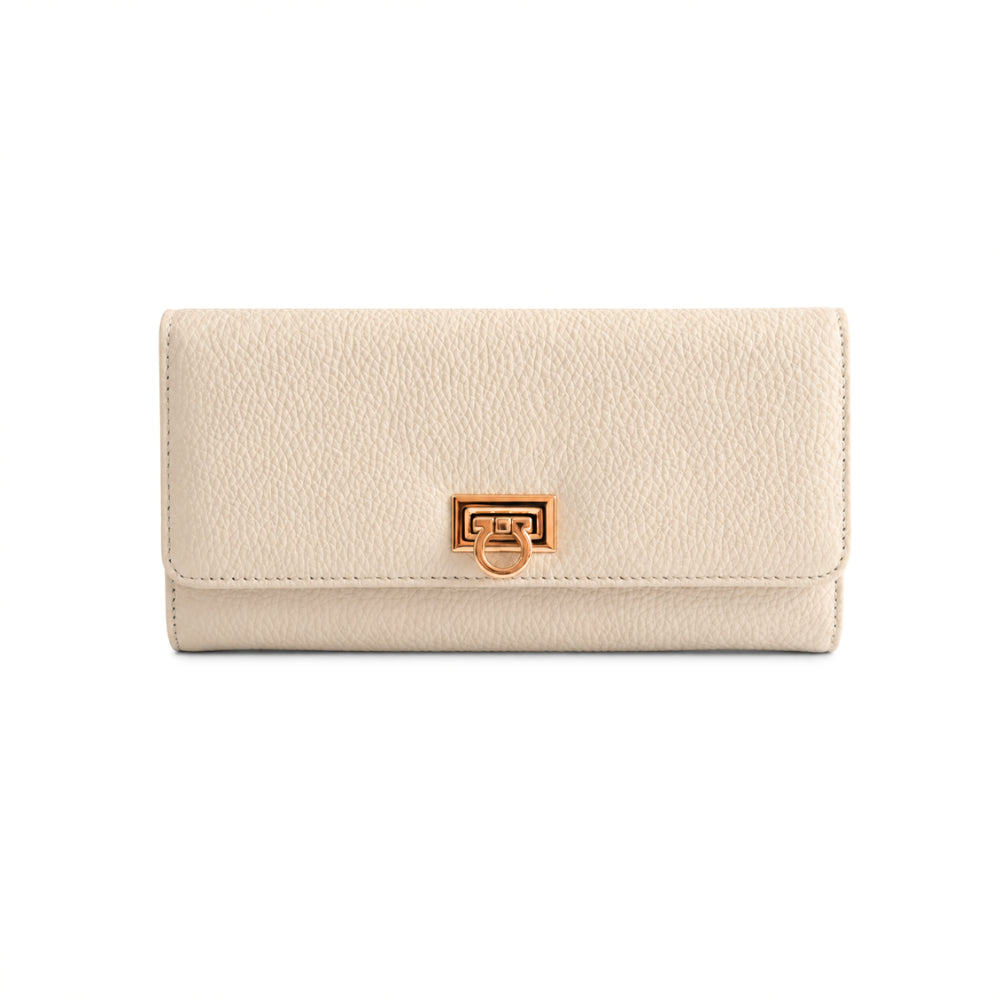 K&Co. Genuine Leather Clasp Wallet - BEIGE