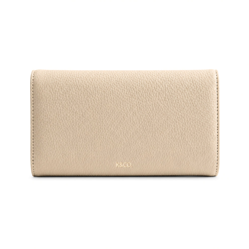 K&Co. Genuine Leather Clasp Wallet - BEIGE
