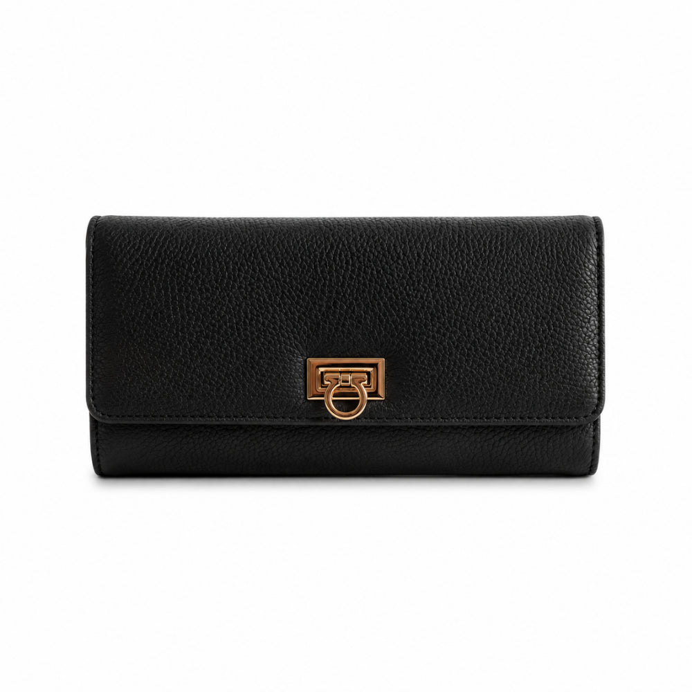 K&Co. Genuine Leather Clasp Wallet - BLACK