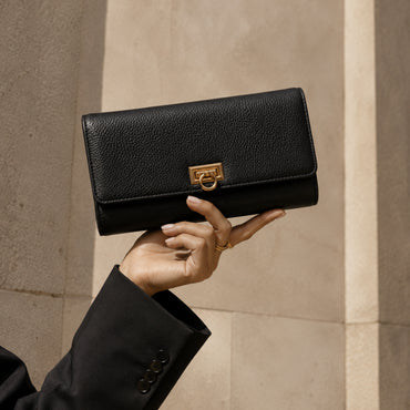 K&Co. Genuine Leather Clasp Wallet - BLACK