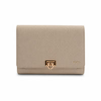 K&Co. Genuine Leather Clasp Wallet Clutch - BEIGE