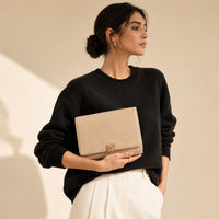 K&Co. Genuine Leather Clasp Wallet Clutch - BEIGE