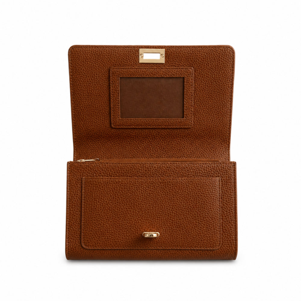 K&Co. Genuine Leather Clasp Wallet Clutch - TAN