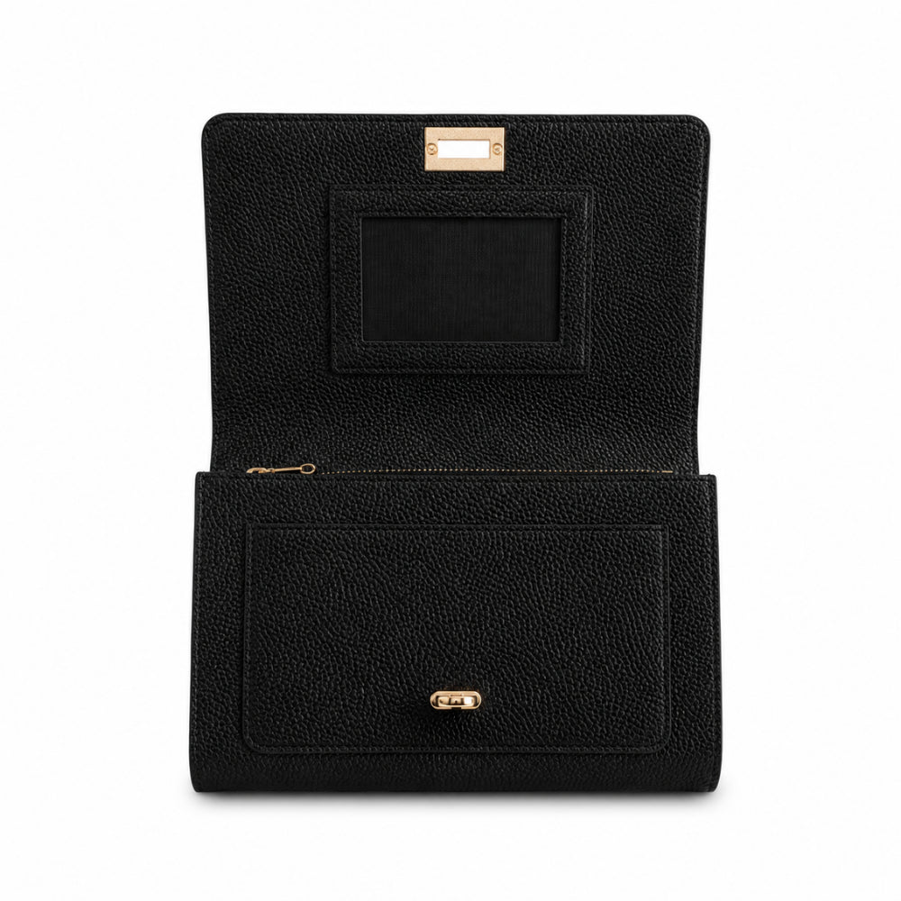 K&Co. Genuine Leather Clasp Wallet Clutch - BLACK