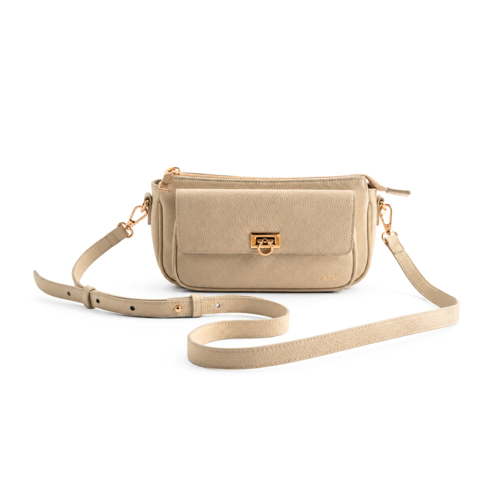 K&Co. Genuine Leather Pouch Crossbody Bag - BEIGE