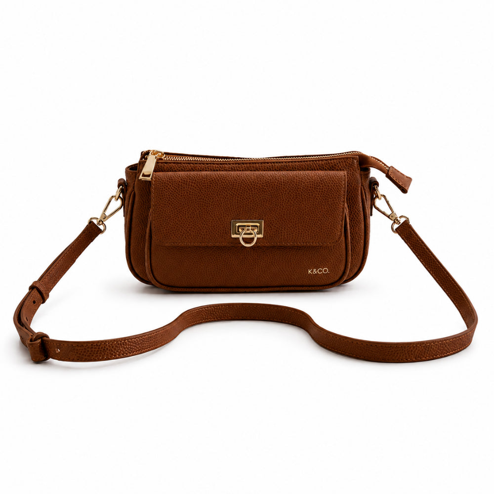 K&Co. Genuine Leather Pouch Crossbody Bag - TAN