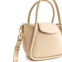 K&Co. Genuine Leather Flapover Mini Tote Bag - BEIGE