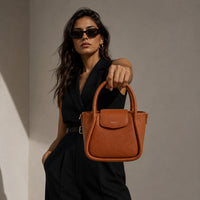 K&Co. Genuine Leather Flapover Mini Tote Bag - TAN