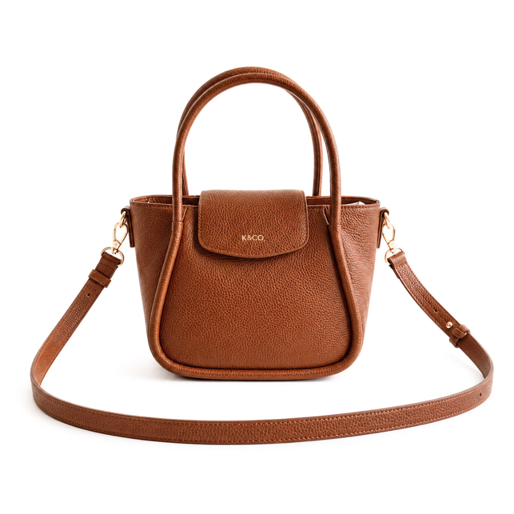 K&Co. Genuine Leather Flapover Mini Tote Bag - TAN