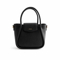 K&Co. Genuine Leather Flapover Mini Tote Bag - BLACK